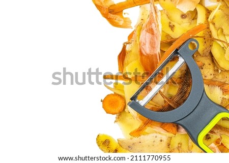 knife for peeling vegetables and peeling potatoes and carrots copy space