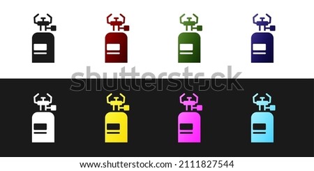 Set Camping gas stove icon isolated on black and white background. Portable gas burner. Hiking, camping equipment.  Vector