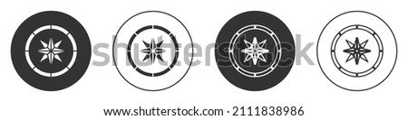 Black Compass icon isolated on white background. Windrose navigation symbol. Wind rose sign. Circle button. Vector