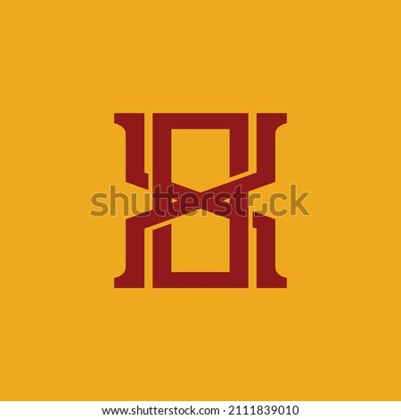 Monogram, Badge logo, Initial letters O, X, OX or XO, Interlock, Modern, Sporty, Red Color on Yellow Background