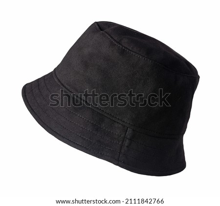 black bucket hat  isolated on white background .fisherman's hat, Irish country hat ,session hat,panama. Royalty-Free Stock Photo #2111842766