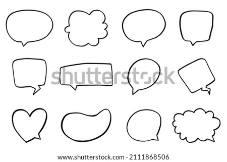 Dialog box icon, chat cartoon bubbles. Hand drawn set. Talking cloud icons. Bubble dialog doodle vector line Royalty-Free Stock Photo #2111868506