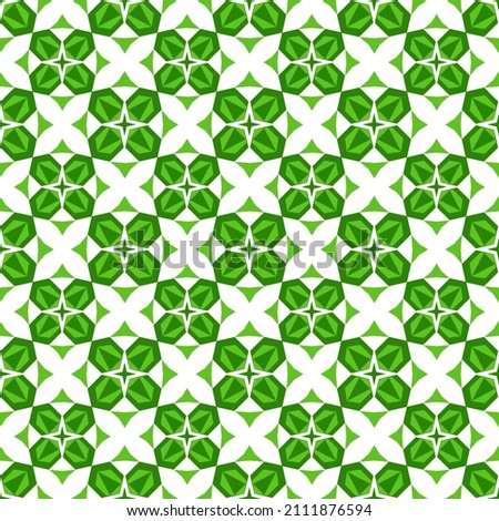 Seamless abstract design of Simple flowers   monochromatic green tone are rotation and repeat pattern on white background.Vector Flat design for fabric,mosaic,tile, wallpaper,backdrops,wrapping paper.