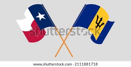Crossed and waving flags of the State of Texas and Barbados. Vector illustration
