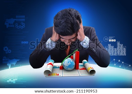 Business man watching growth graph and  globe