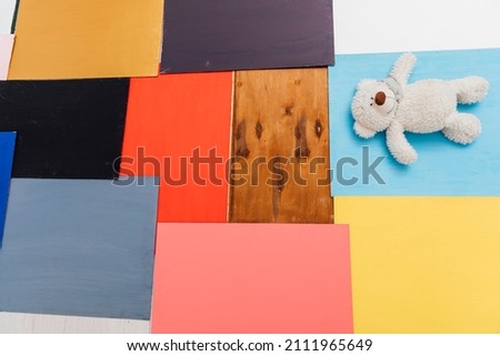 Many rectangular panels of different colors as background