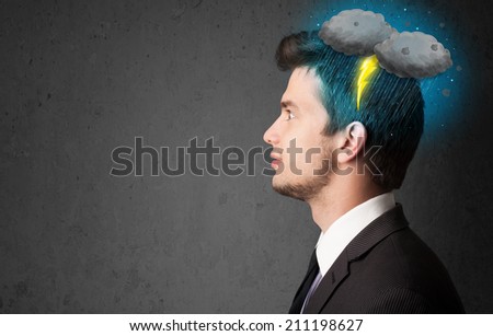 Man with thunderstorm lightning head illsutration