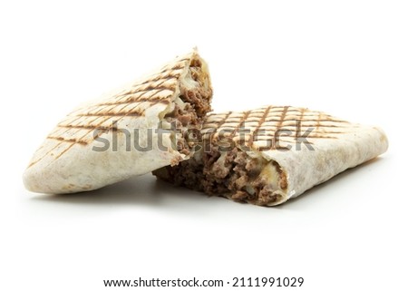 Two half french Tacos sandwich on white background