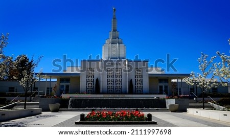 Idaho Falls LDS Mormon Latter Day Saint Temple with Blue Sky Religion Religious Worship