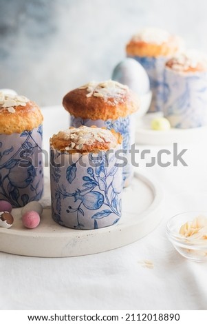 Traditional Easter cake and painted eggs