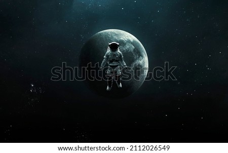 3D illustration Astronaut on the background of the moon in space. 5K realistic science fiction art. Elements of image provided by Nasa