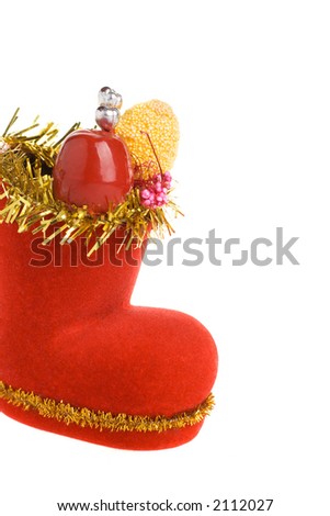 Decorated Santa's boot, isolated on a white background