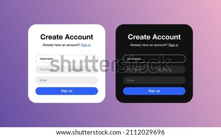 Create Account Sign Up Page Widget. User Interface Design Concept for Account Creation Sign-up Details Page. Modern UI Design Template for Website and App Design Royalty-Free Stock Photo #2112029696