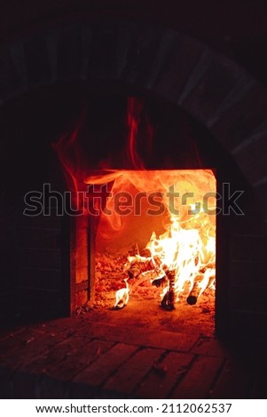 A fired up pizza oven.