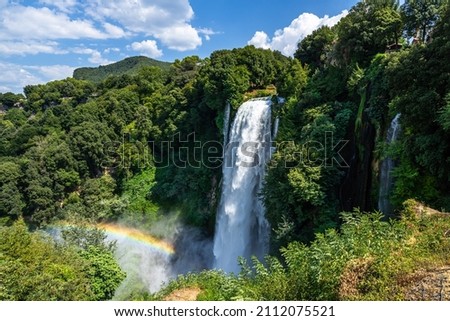 Beautiful landscape with Marmore falls (Cascata delle Marmore) and the rainbow, Umbria, Italy Royalty-Free Stock Photo #2112075521