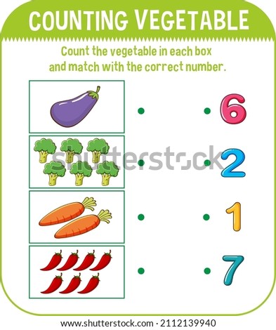 Math game template with counting vegetable illustration