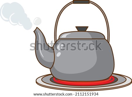 Kettle with boiling water on induction stove illustration