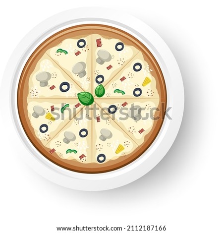 Top view of cheese pizza on white background illustration