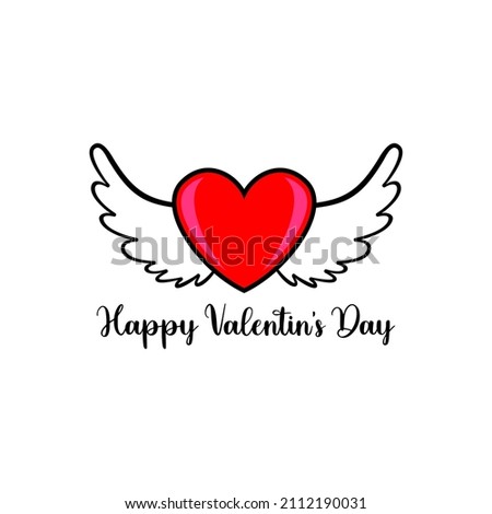 Heart Logo With Angel Wings On a white Background. Happy Valentines Day Lettering Card. Realistic heart with angel wings. Vector illustrations. EPS10