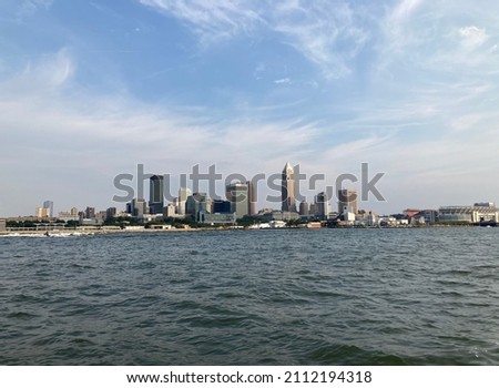 Cleveland skyline from boat on Lake Erie