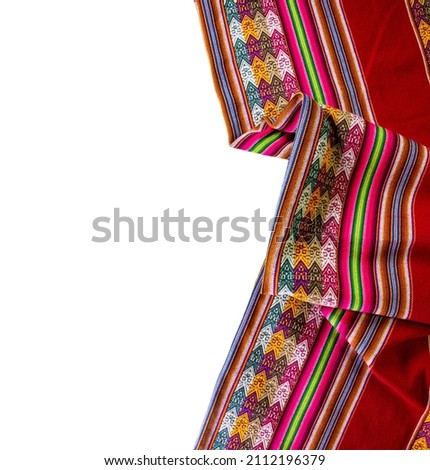 Peru. Colorful traditional Inca Lliclla blanket on a white background