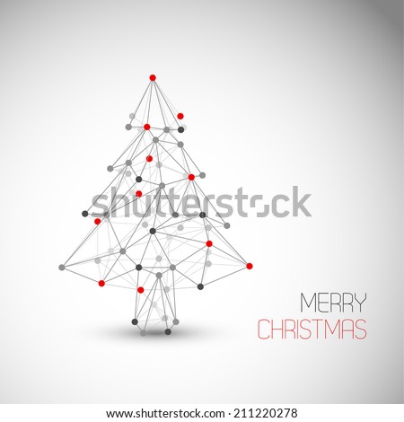 Vector card with abstract christmas tree made from lines and dots (low poly art)