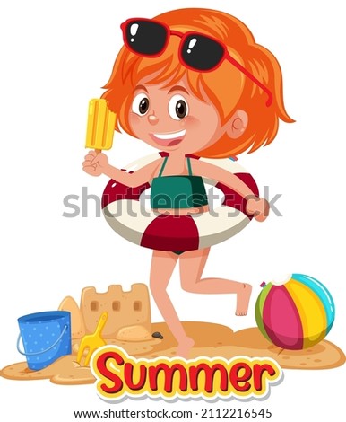 Happy girl in summer beach theme illustration