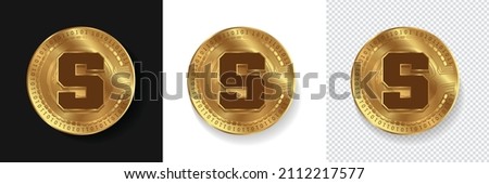 The Sandbox SAND cryptocurrency golden currency symbol coins isolated in dark, white and transparent background. Crypo logo sticker, emblem, badges and label designs.  Royalty-Free Stock Photo #2112217577