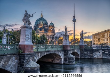 The Cathedral, the TV Tower and the Schlossbruecke in Berlin at dawn Royalty-Free Stock Photo #2112244556