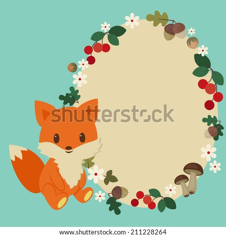 Forest childish frame with cute baby fox