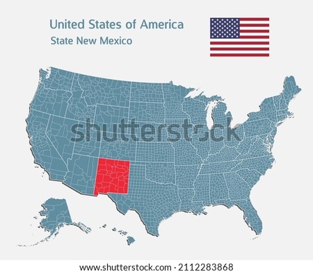 Map United states of America - high detailed illustration map divided on states. Blank USA country isolated on white background. Vector template state New Mexico for website, pattern, infographic