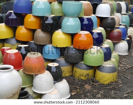 picture of ceramic pot  multicolored stacked