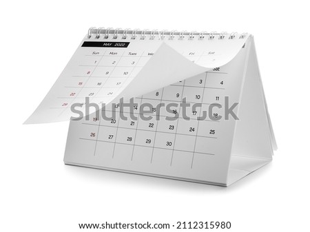 Paper calendar for 2022 year on white background Royalty-Free Stock Photo #2112315980