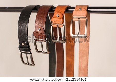 A set of colorful mens genuine sueded leather belts. fashion accessories