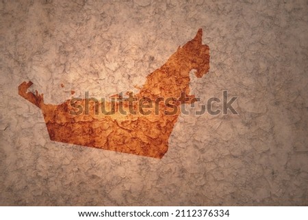 map of united arab emirates on a old ancient vintage crack paper background