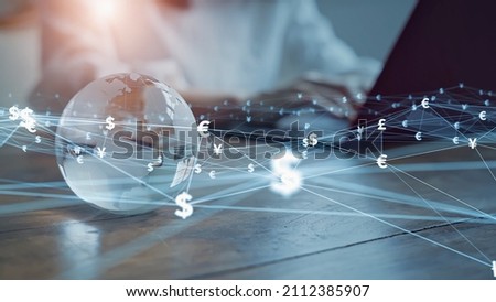 Financial technology concept. Fintech. Online banking. Foreign exchange. Royalty-Free Stock Photo #2112385907