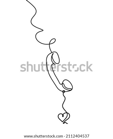 Abstract handset with heart as line drawing on white background. Vector Royalty-Free Stock Photo #2112404537