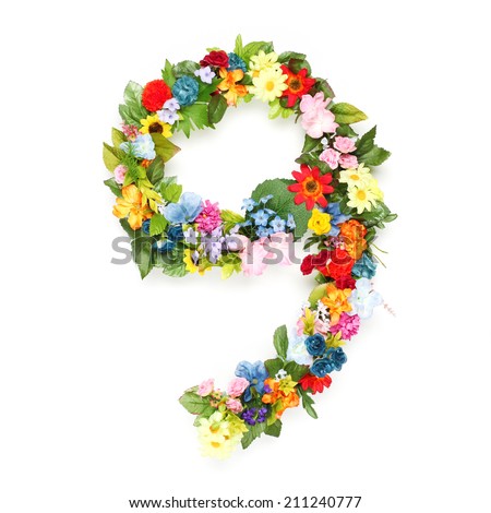 Numbers made of leaves and flowers