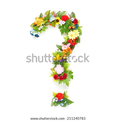 Question mark made of leaves and flowers