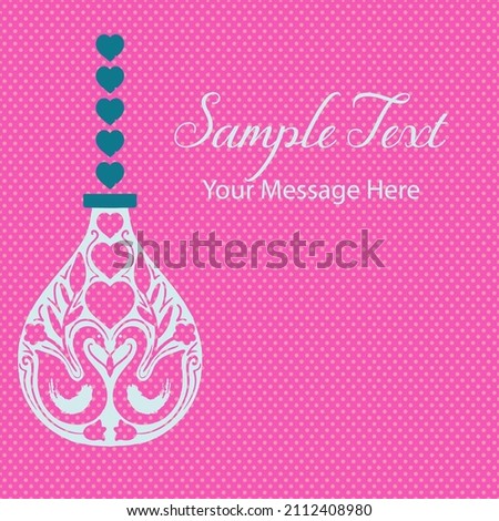 Love Swans in Bottle Hanging with Heart String Vector Valentine Card Background