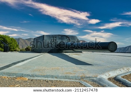 Large military cannon located in Cartagena, Murcia region, Spain.