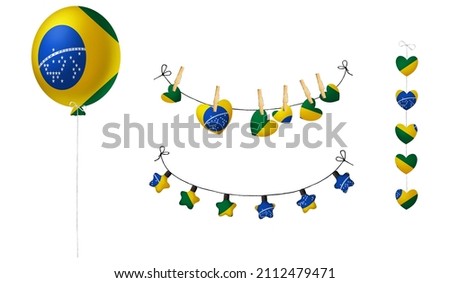 Festival set in colors of national flag. Clip art on white background. Brazil
