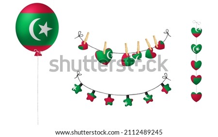 Festival set in colors of national flag. Clip art on white background. Maldive