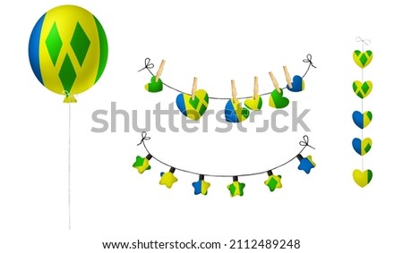 Festival set in colors of national flag. Clip art on white background. Saint Vincent and the Grenadines