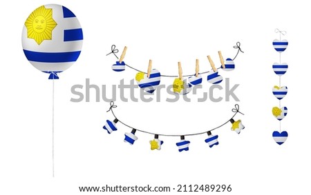 Festival set in colors of national flag. Clip art on white background. Uruguay