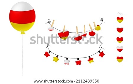 Festival set in colors of national flag. Clip art on white background. South Ossetia