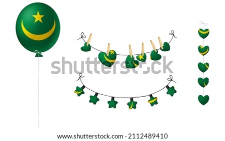 Festival set in colors of national flag. Clip art on white background. Mauritania