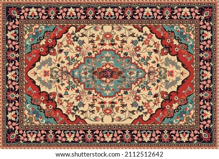 Persian carpet original design, tribal vector texture. Easy to edit and change a few colors by swatch window. Royalty-Free Stock Photo #2112512642