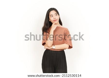Thinking Gesture Of Beautiful Asian Woman Isolated On White Background Royalty-Free Stock Photo #2112530114
