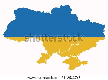 Ukraine map with flag on white background.